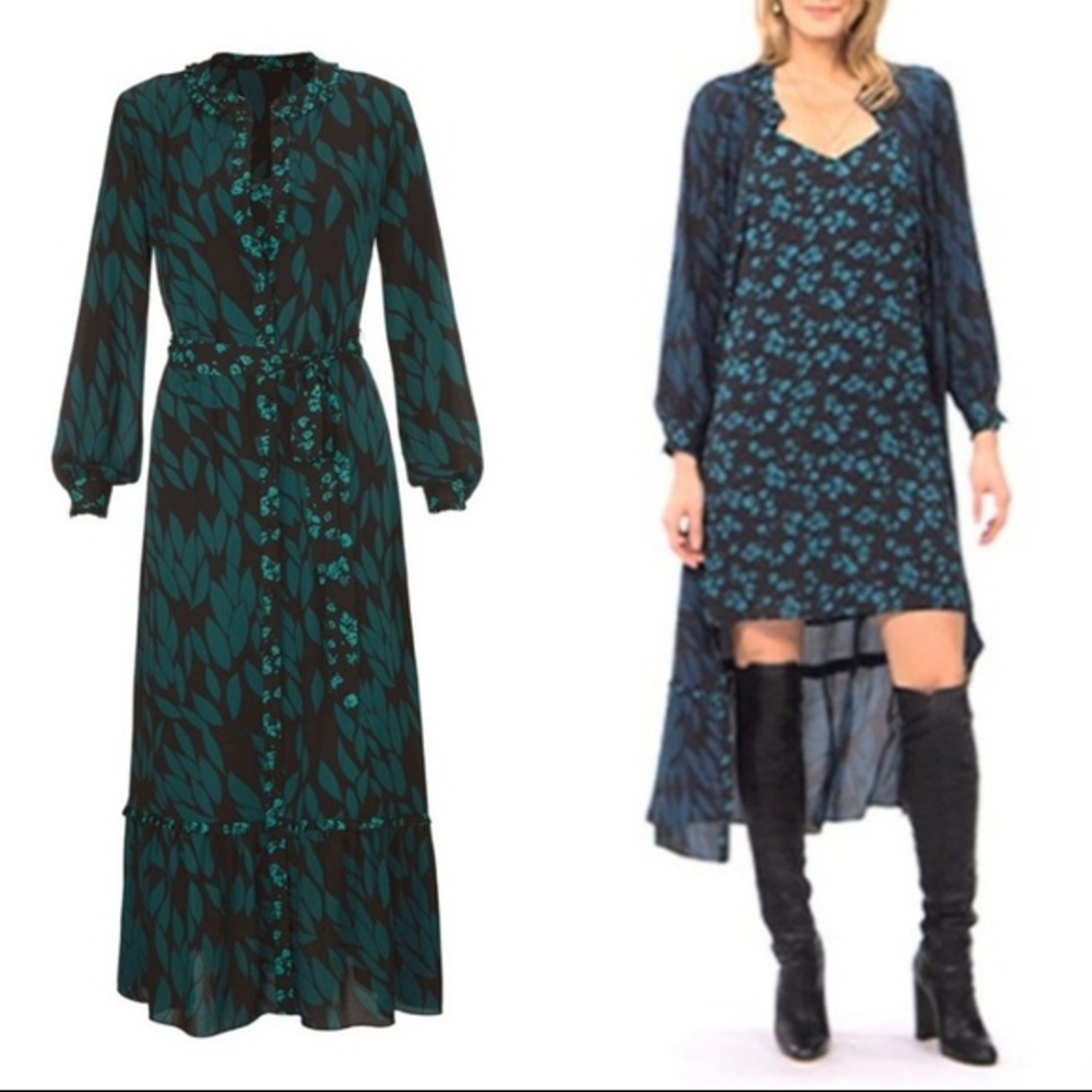 Cabi NWOT #4017 Green and Black Boho Maxi Dress With Removable Slip